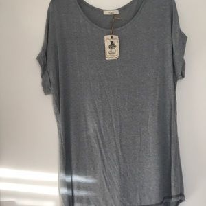 Gray, oversized, boxy, high-low top